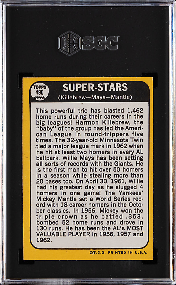1968 Topps #490 Super Stars Harmon Killebrew/Willie Mays/Mickey Mantle SGC NM/MT 8