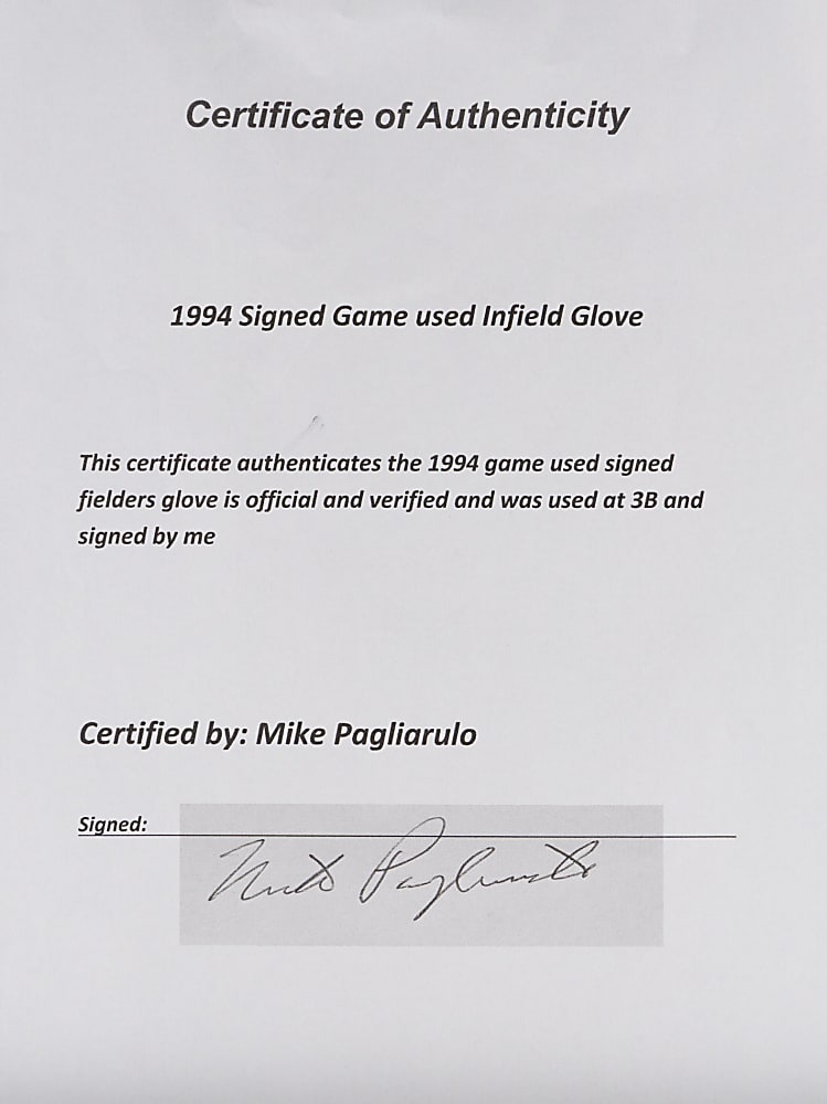 1994-1995 Mike "Pags" Pagliarulo Signed & Game-Used Personalized Louisville Slugger Glove