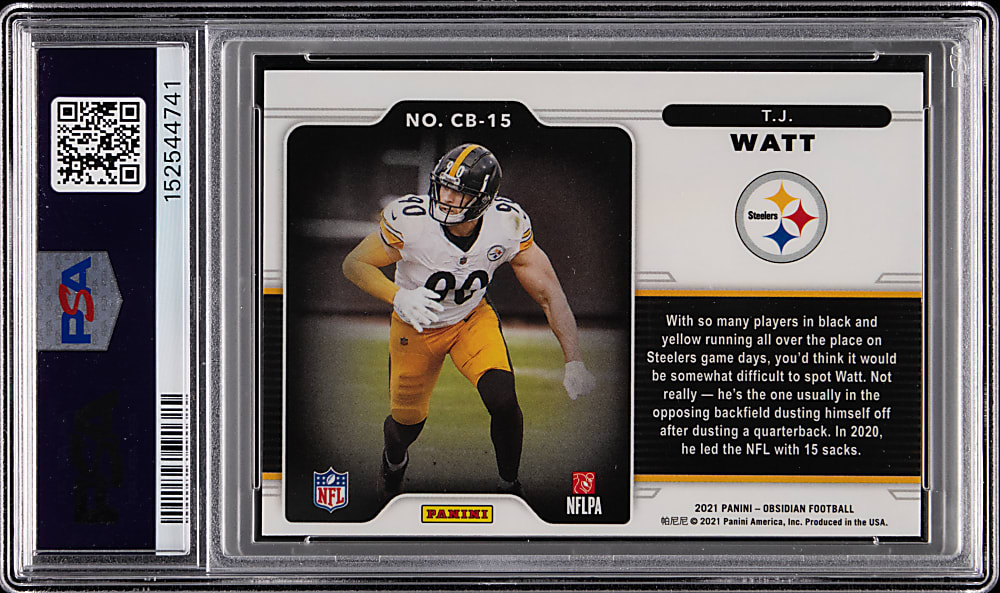 2021 Panini Obsidian Football T.J. Watt Color Blast Black PSA MINT 9