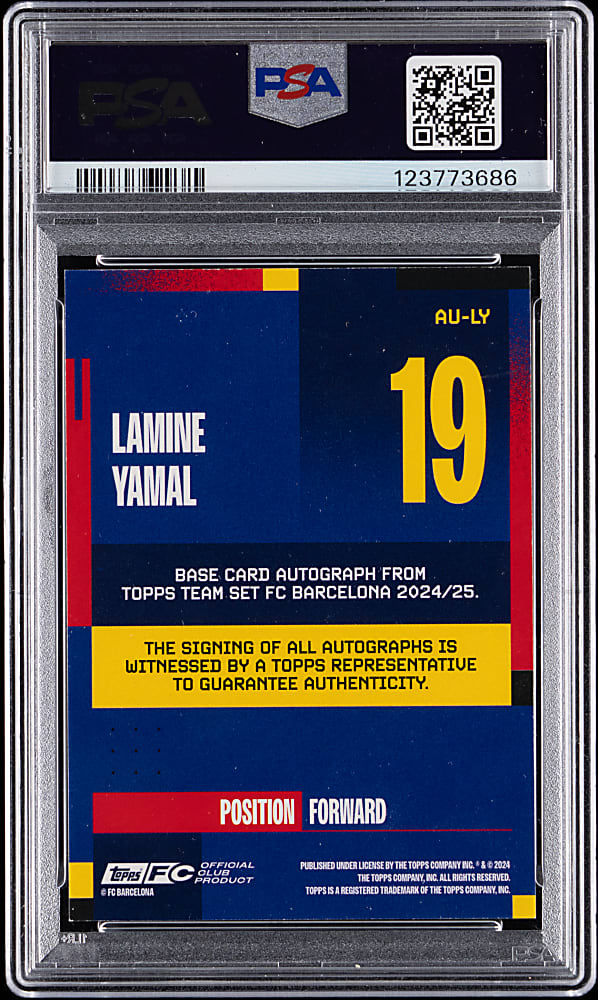2024-2025 Topps FC Barcelona Team Set Lamine Yamal Autograph Pink #/99 PSA NM-MT 8