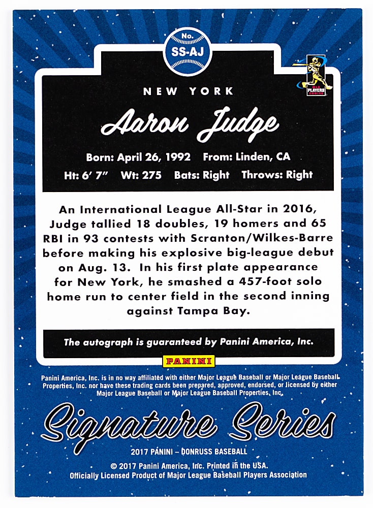 2017 Panini Donruss Signature Series Aaron Judge Certified Autograph Red #/99