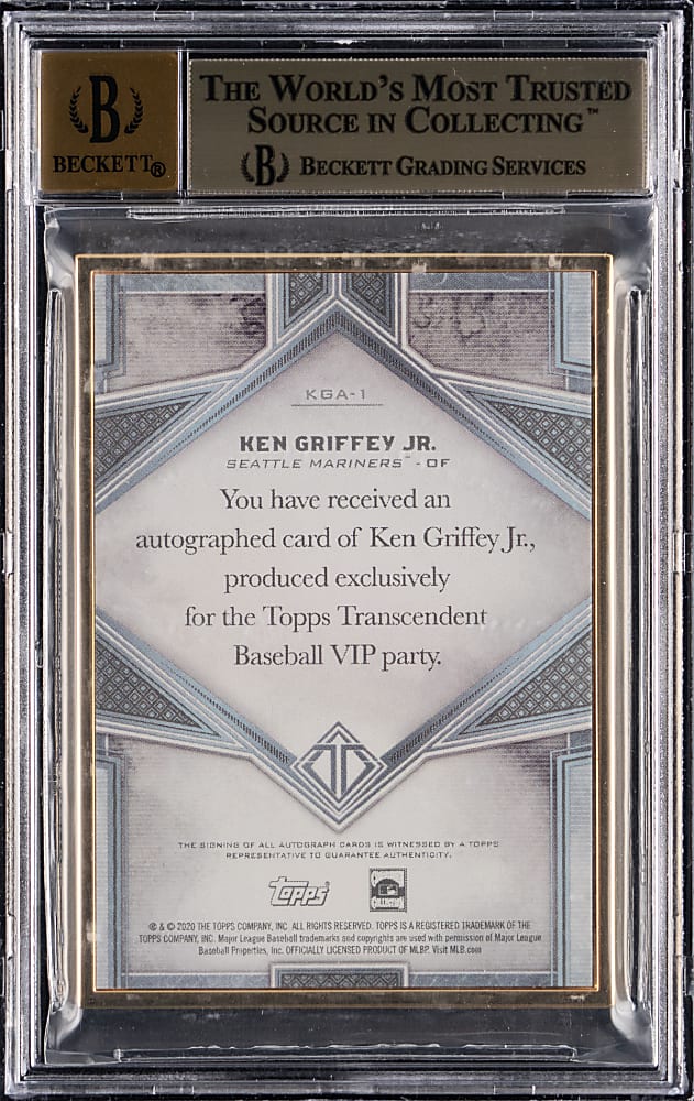 2020 Topps Transcendent VIP Party Autographs Ken Griffey Jr. #/25 BGS GEM MINT 9.5 with 10 Auto