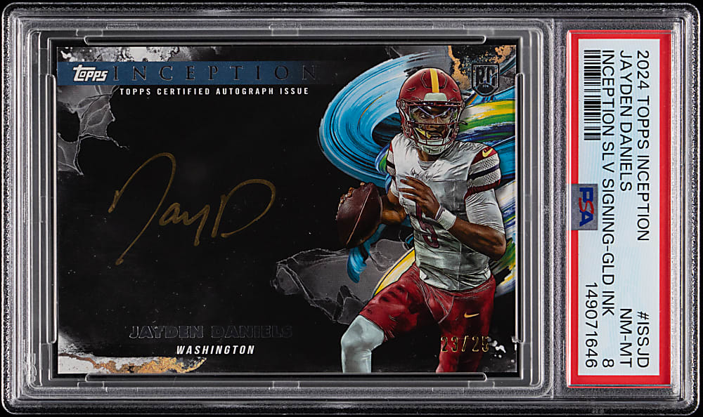2024 Topps Inception Football Silver Signings Jayden Daniels Gold Ink Rookie #/25 PSA NM-MT 8