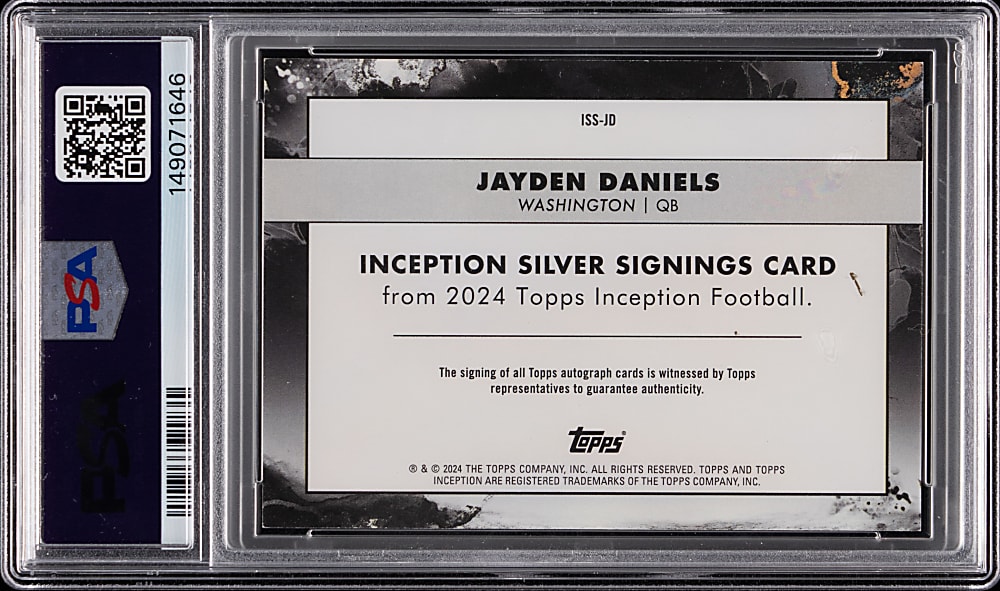 2024 Topps Inception Football Silver Signings Jayden Daniels Gold Ink Rookie #/25 PSA NM-MT 8