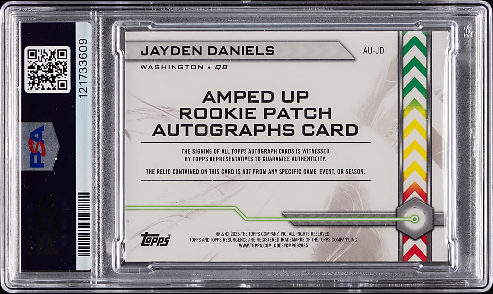 2024 Topps Resurgence Football Amped Up Rookie Patch Autographs Jayden Daniels PSA MINT 9