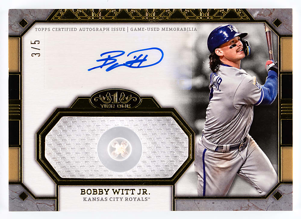 2024 Topps Tier One Jumbo Autograph Relics Bobby Witt Jr. Game-Used Button #/5