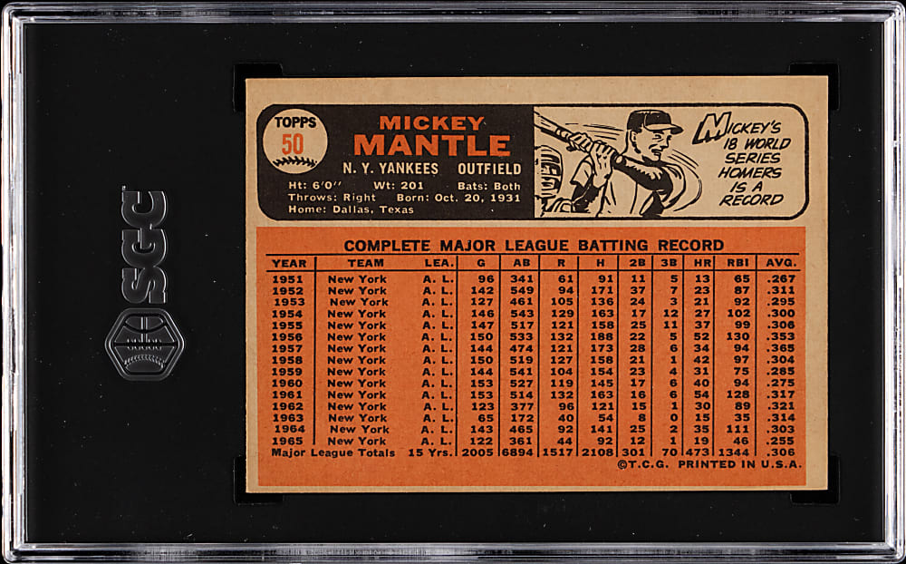 1966 Topps #50 Mickey Mantle SGC VG 3
