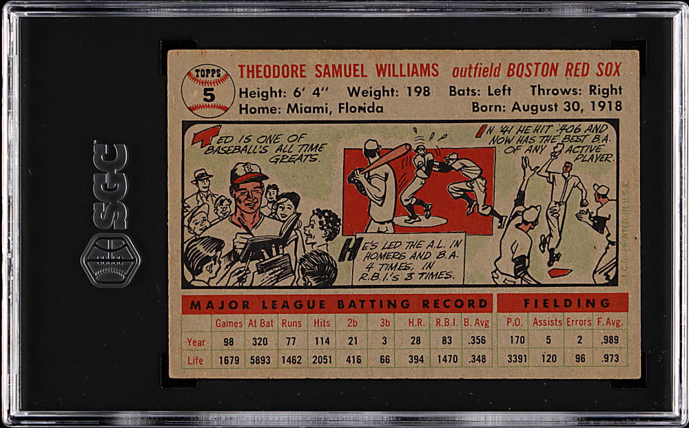 1956 Topps #5 Ted Williams Gray Back SGC EX 5