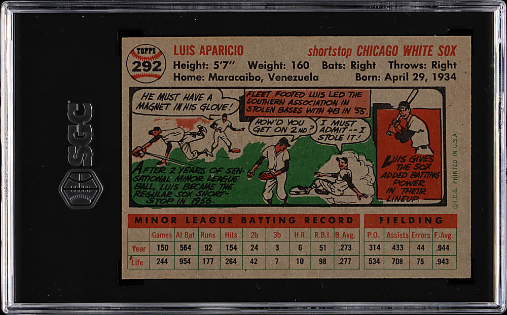 1956 Topps #292 Luis Aparicio Rookie SGC EX/NM 6