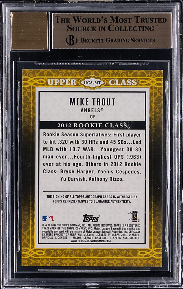 2014 Topps Upper Class Autographs Mike Trout #/50 BGS GEM MINT 9.5 with 10 Auto