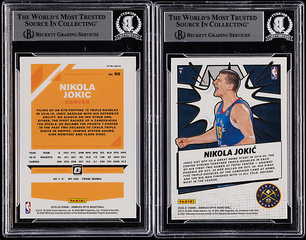 2019-2021 Donruss Optic Basketball Nikola Jokic Autographed Beckett Authentic Graded Pair