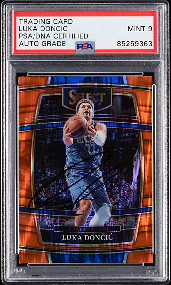 Signed 2021-2022 Panini Select Basketball #12 Luka Doncic with PSA/DNA MINT 9 Auto Grade