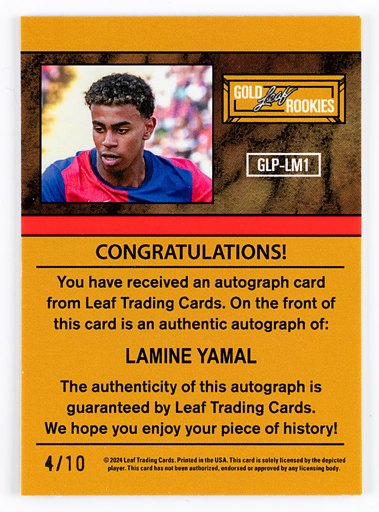 2024 Leaf Metal Gold Rookies Lamine Yamal Certified Autograph #/10