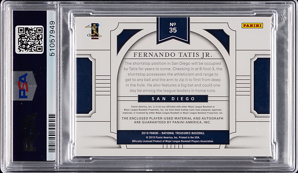2019 National Treasures Material Signature #35 Fernando Tatis Jr. Rookie #/99 PSA MINT 9