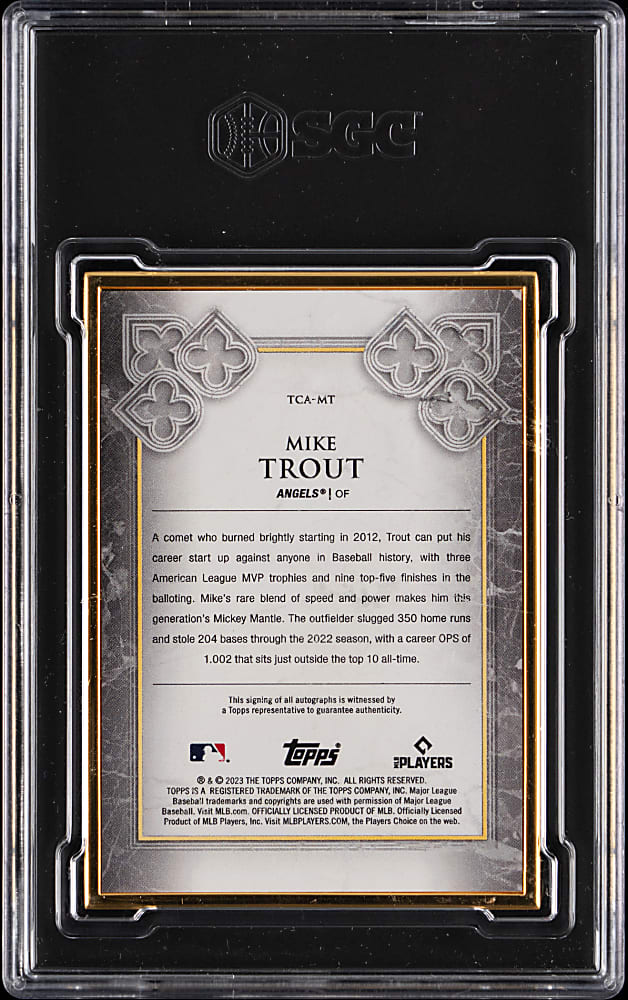 2023 Topps Transcendent Gold Frame Auto Mike Trout Blue #/10 SGC MINT+ 9.5 with Auto 10