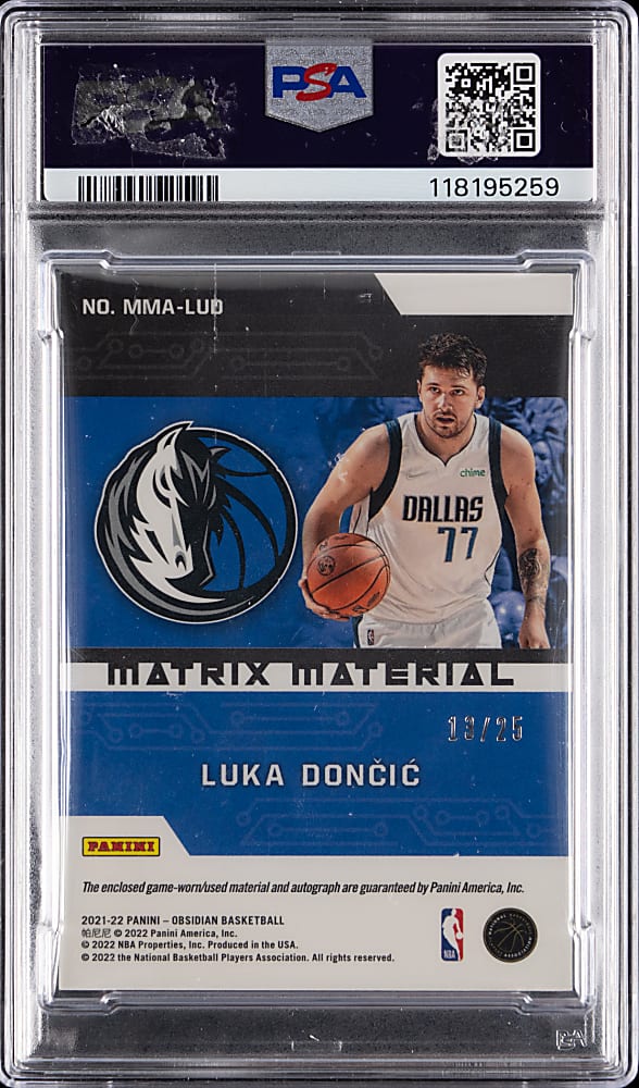 2021 Panini Obsidian Basketball Matrix Materials Autographs Luka Doncic Electric Etch Orange #/25 PSA NM-MT 8