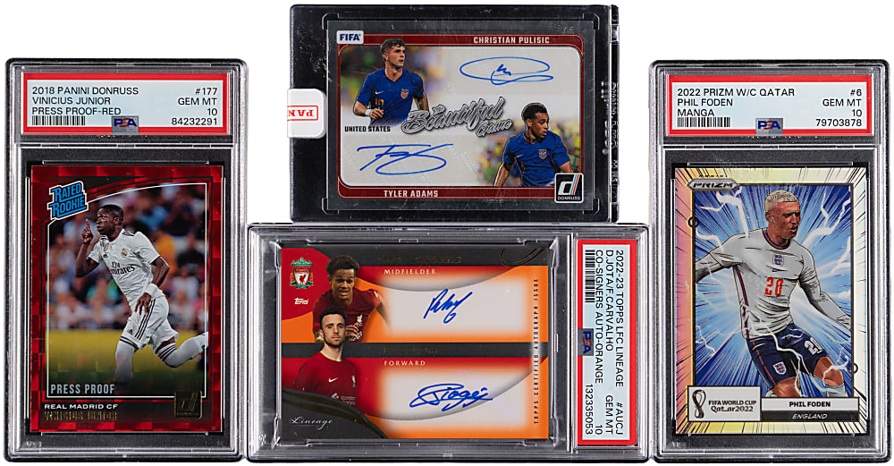 2018-2025 Soccer Modern Insert Collection (4) with PSA GEM MINT 10 Vini Jr. Rookie & Christian Pulisic/Tyler Adams Dual Auto