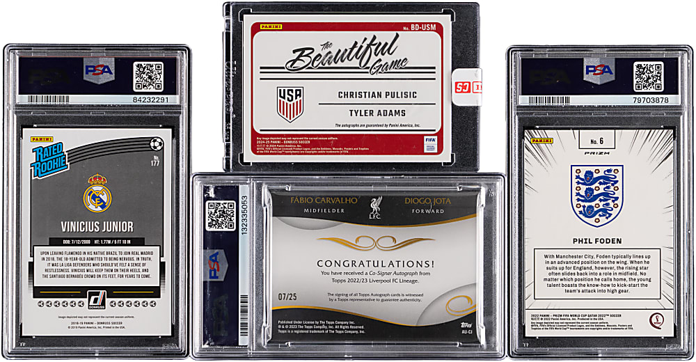 2018-2025 Soccer Modern Insert Collection (4) with PSA GEM MINT 10 Vini Jr. Rookie & Christian Pulisic/Tyler Adams Dual Auto