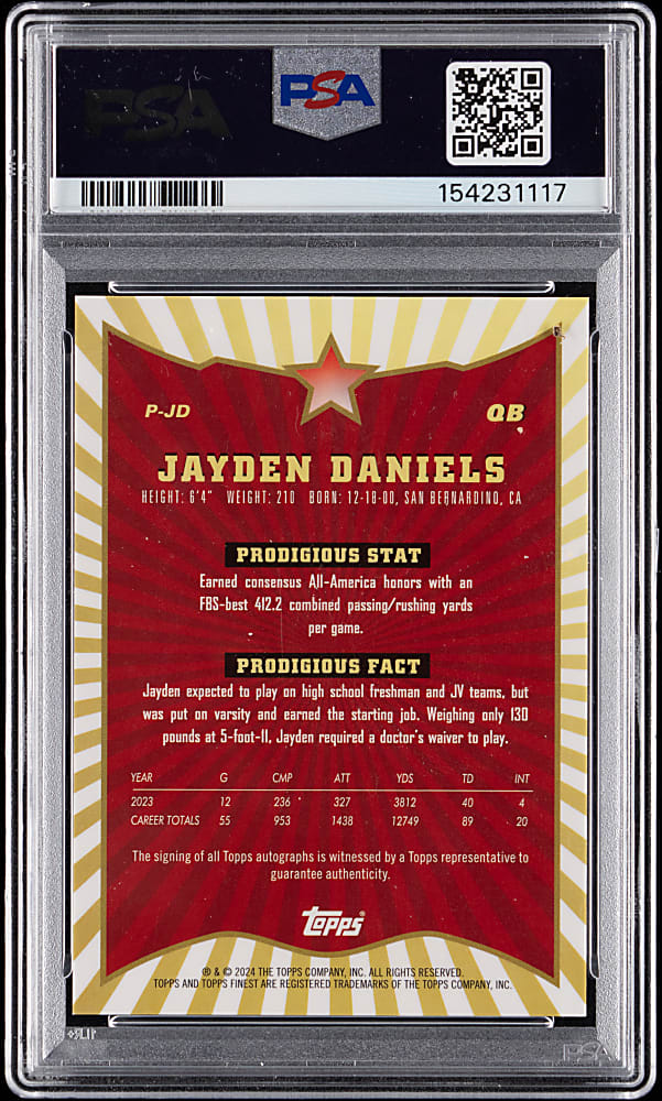2024 Topps Finest Football Prodigies Jayden Daniels Autograph Gold Geographic #/50 PSA GEM MINT 10