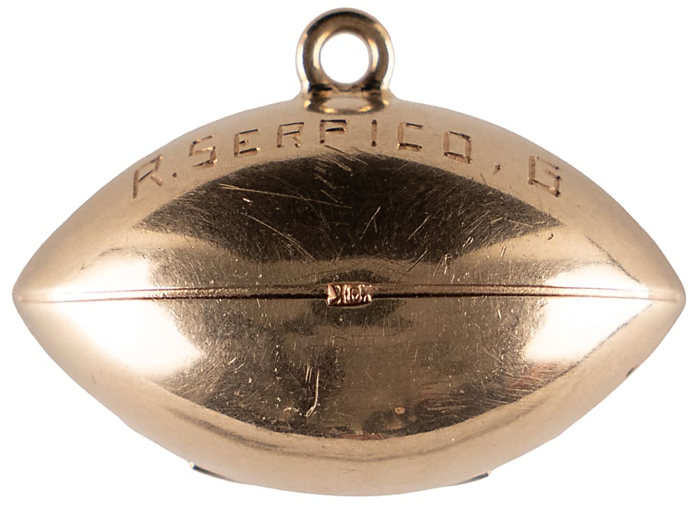 1946 University of Illinois Western Conference Champions 10K Gold Football Pendant Charm Presented to Ralph "Babe" Serpico