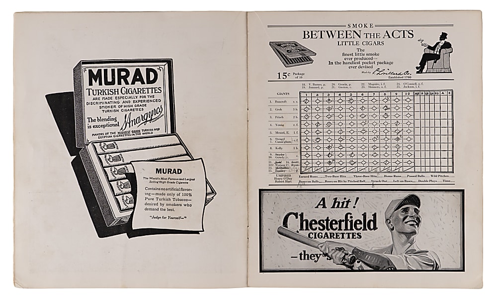 1923 World Series Game 1 New York Yankees vs. New York Giants Scored Program - Yankees First World Championship!