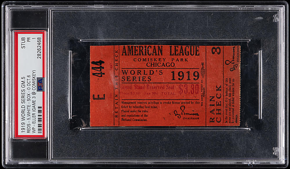 1919 World Series Game 5 Cincinnati Reds vs. Chicago White Sox "Black Sox" Ticket Stub PSA POOR 1