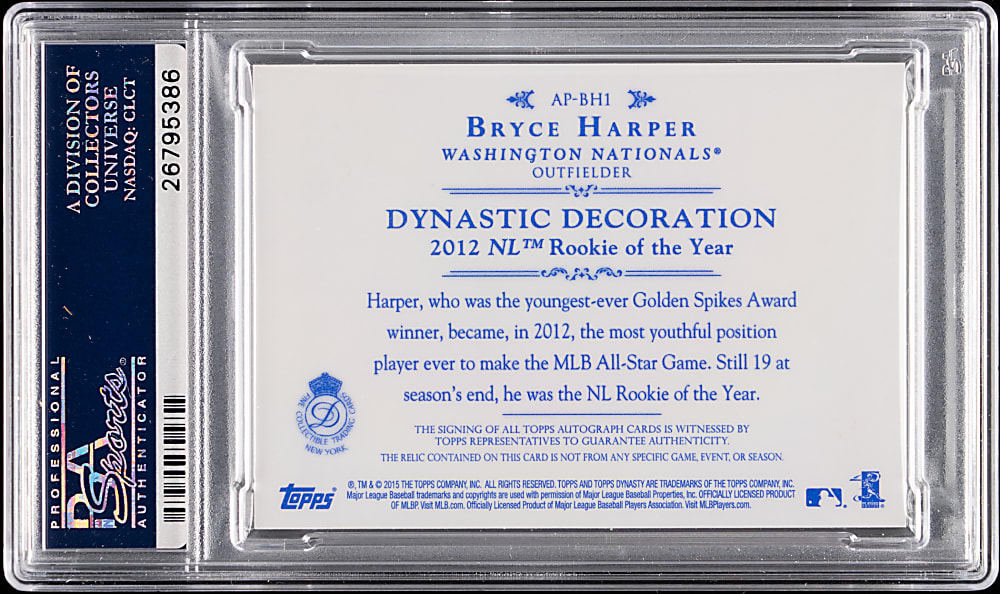 2015 Topps Dynasty Bryce Harper Autograph Logo Patch #2/10 PSA MINT 9 - Fantastic Patch!