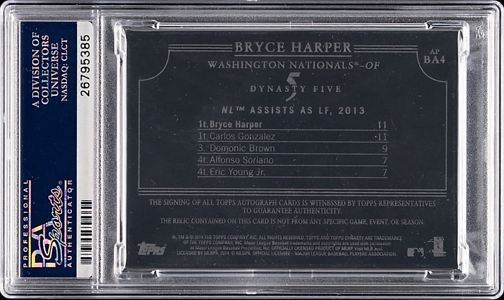 2014 Topps Dynasty Bryce Harper Autograph Patch Gold #1/1 PSA MINT 9