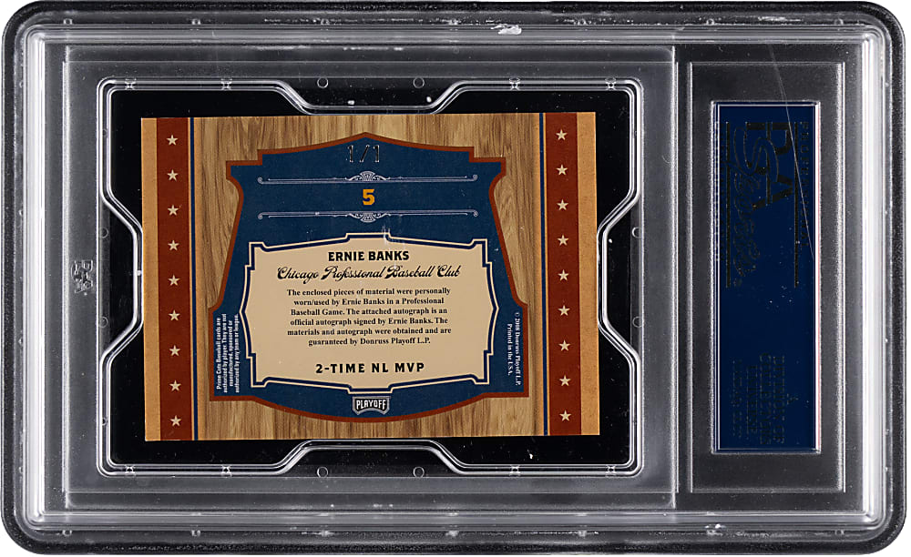 2008 Playoff Prime Cuts #5 Ernie Banks Timelines Signature Materials Trios #1/1 PSA NM-MT 8