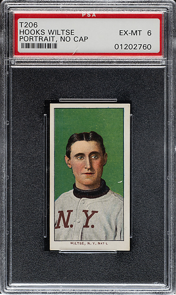 1909-1911 T206 White Border Hooks Wiltse Portrait No Cap PSA EX-MT 6