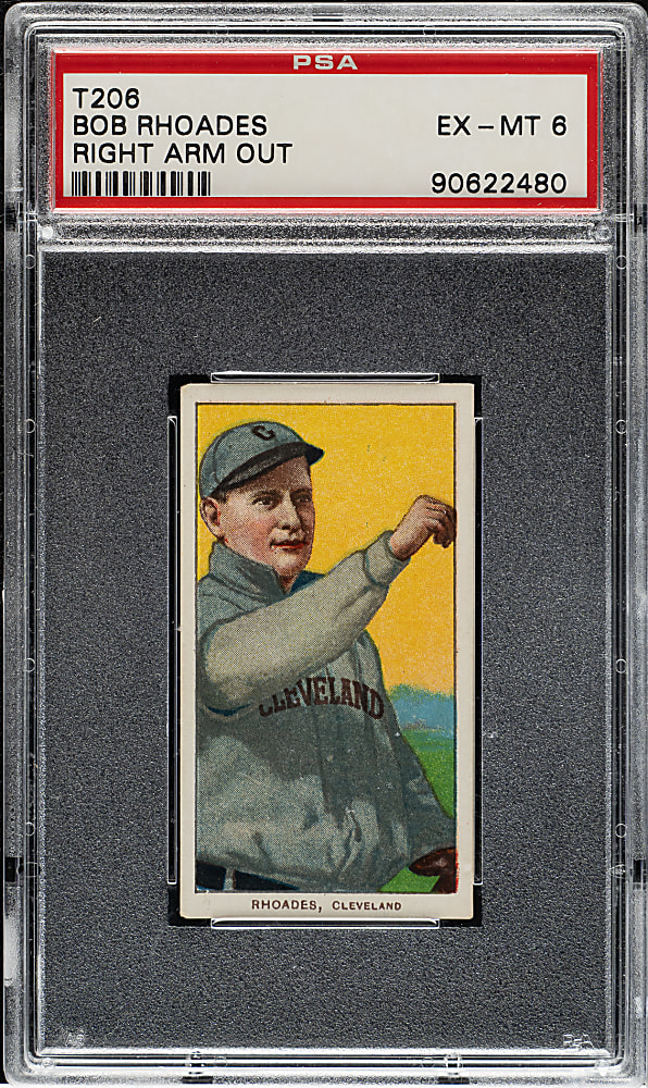 1909-1911 T206 White Border Bob Rhoades Right Arm Extended PSA EX-MT 6