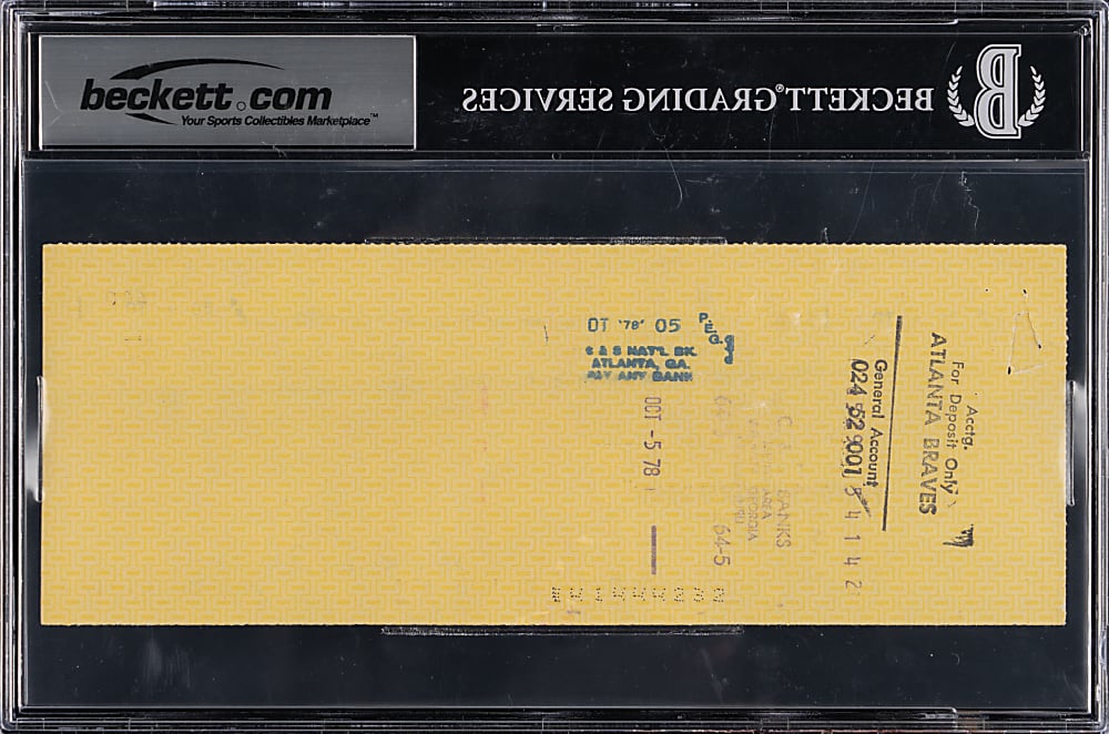 1978 Hank Aaron Signed Check - Beckett Authentic