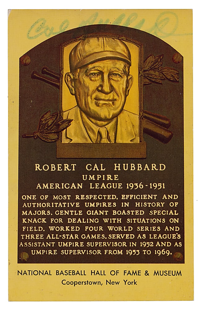 Cal Hubbard Signed Yellow Hall of Fame Postcard with Full JSA LOA