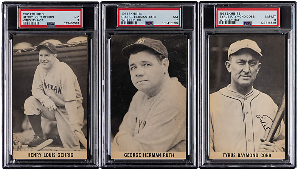 1961 Wrigley Field Hall of Fame Exhibits Complete High-Grade Set (24) with (3) PSA Graded Cobb, Gehrig & Ruth