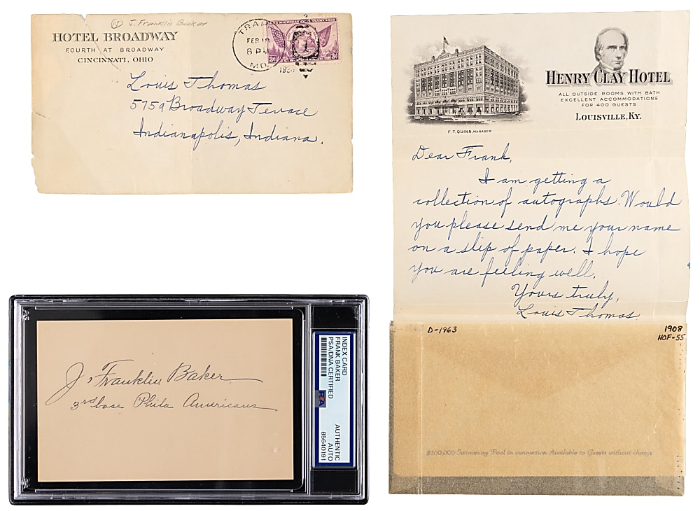 J. Franklin Baker Signed & "3rd Base Phila Americans" Inscribed Signed Index Card PSA/DNA Authentic
