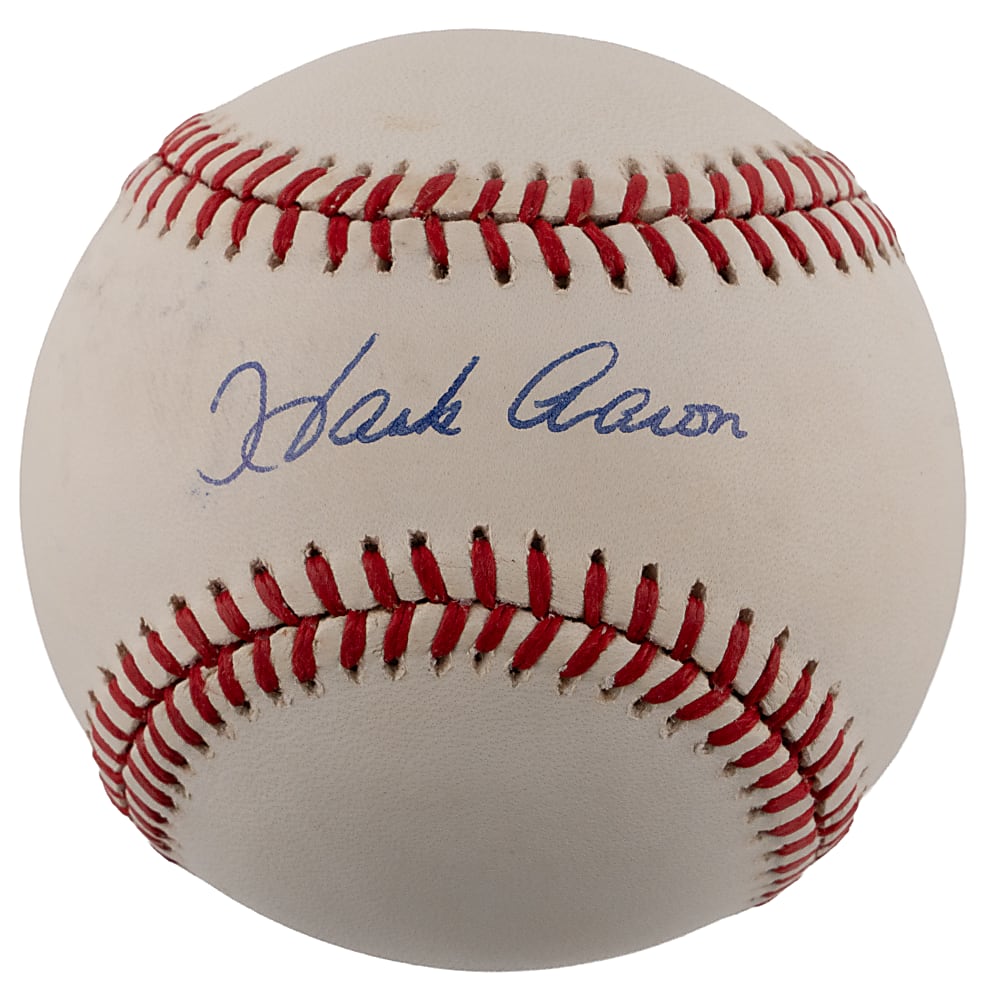 Hank Aaron Single-Signed ONL/White Baseball PSA/DNA Overall Grade 9