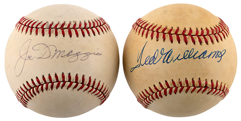 Joe DiMaggio & Ted Williams Single-Signed OAL/Brown Baseball Pair - Both PSA/DNA 7-7.5