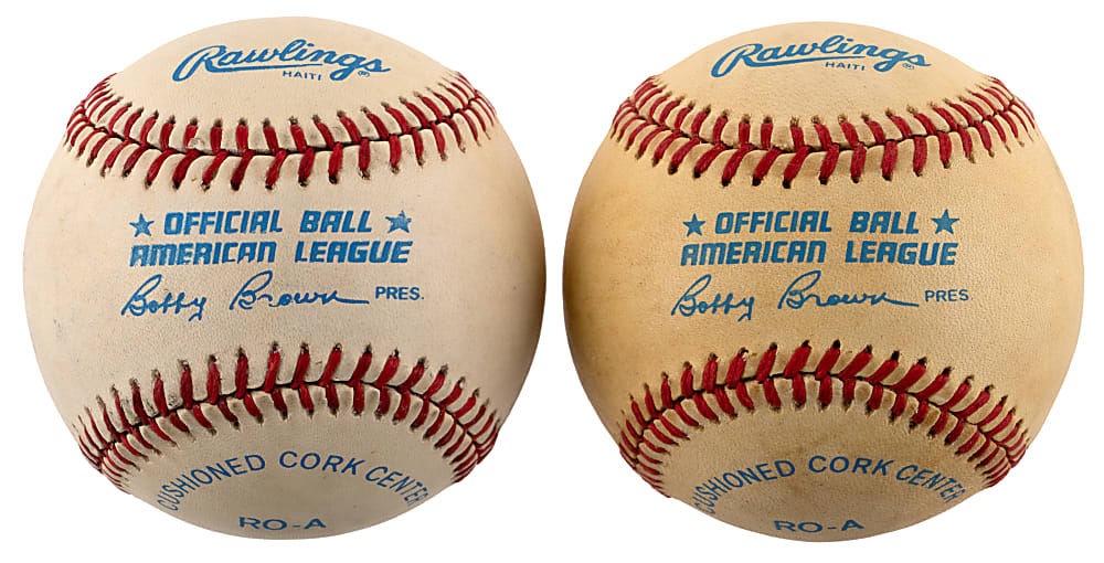 Joe DiMaggio & Ted Williams Single-Signed OAL/Brown Baseball Pair - Both PSA/DNA 7-7.5
