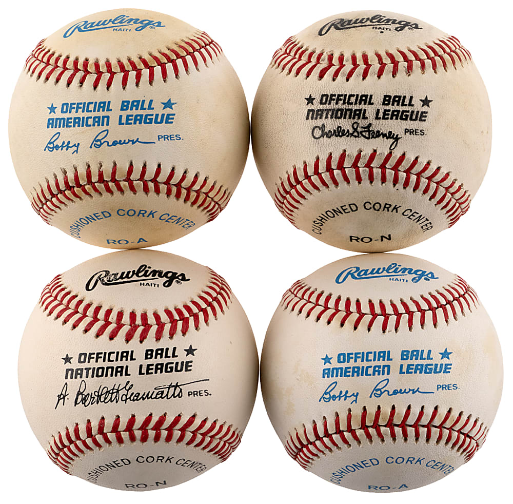 Superstar Single-Signed Baseball Quartet with Carlton, Mattingly, Musial & Schmidt - Each PSA/DNA 7-8