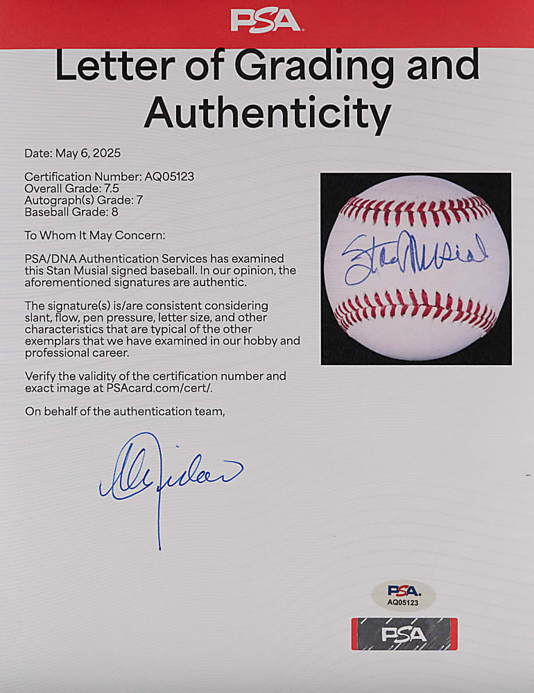 Superstar Single-Signed Baseball Quartet with Carlton, Mattingly, Musial & Schmidt - Each PSA/DNA 7-8