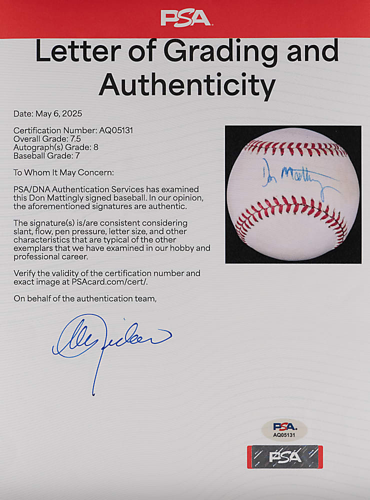 Superstar Single-Signed Baseball Quartet with Carlton, Mattingly, Musial & Schmidt - Each PSA/DNA 7-8