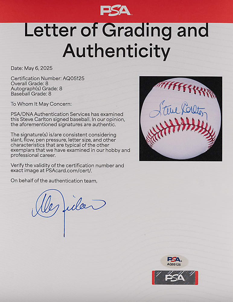 Superstar Single-Signed Baseball Quartet with Carlton, Mattingly, Musial & Schmidt - Each PSA/DNA 7-8