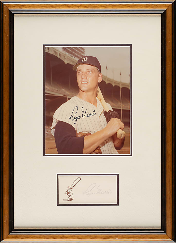 Roger Maris Framed Display with Signed Photograph & Signed Index Card – PSA/DNA and JSA LOAs