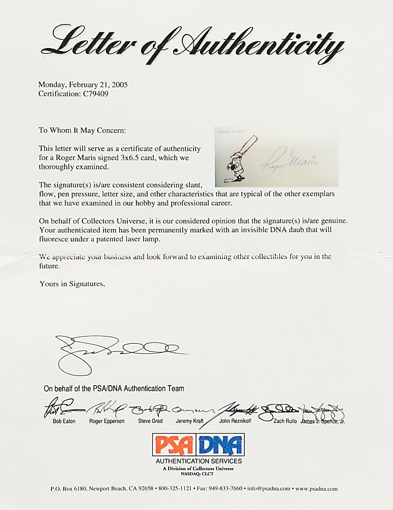 Roger Maris Framed Display with Signed Photograph & Signed Index Card – PSA/DNA and JSA LOAs