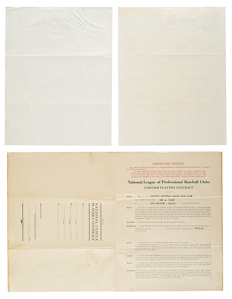1923 and 1949 Bill Veeck Sr. and Bill Veeck Jr. Signed Letter and Contract Trio Including Zeb Terry Contract