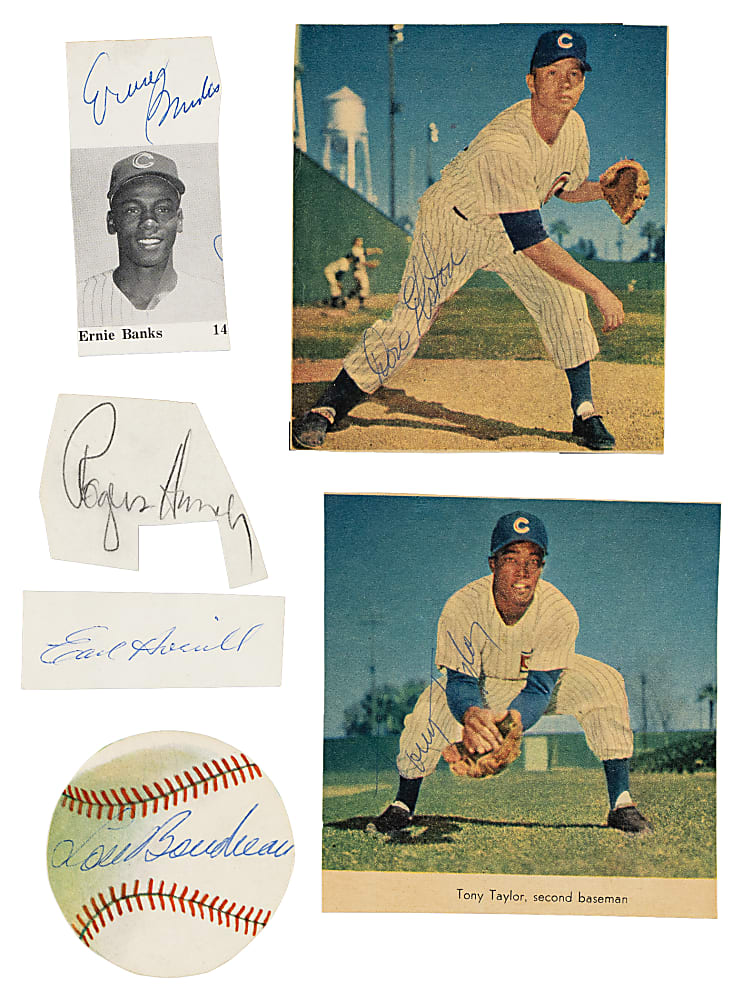 Chicago Cubs Cut Signature Collection (81) with Rich Ashburn, Ernie Banks (X2) & Rogers Hornsby (X2)