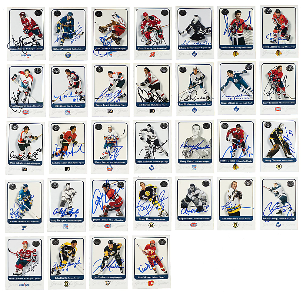 Signed 2001 Fleer Greats of the Game Hockey Collection (36) Including Beliveau, Delvecchio & Hall