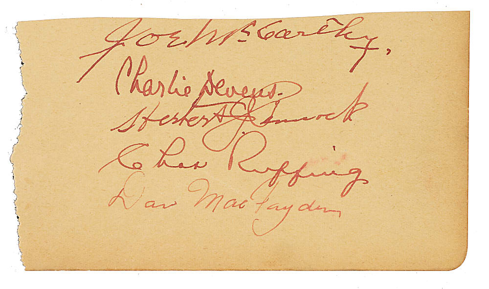 Circa 1932-1933 New York Yankees Team-Signed Album Page - (5) Signatures with Hall of Famers Joe McCarthy, Herb Pennock & Red Ruffing - JSA