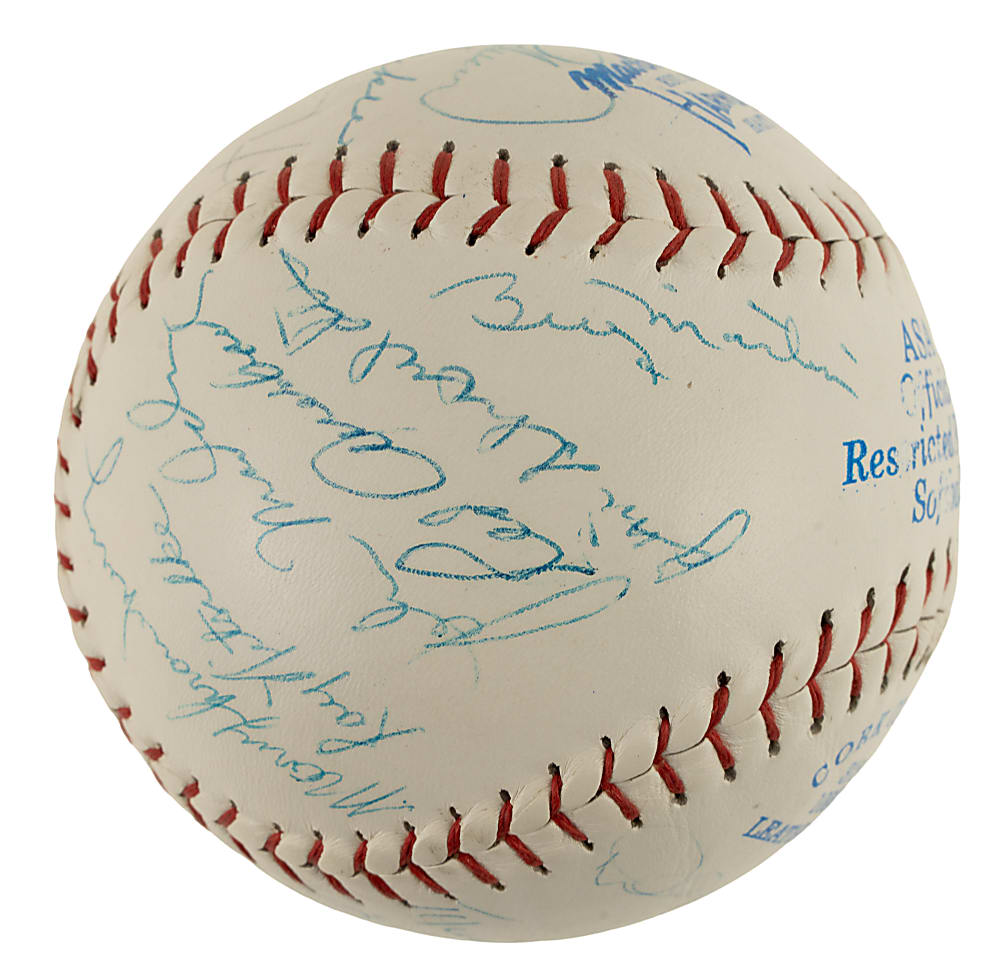 1980s Miller Lite Celebrity Multi-Signed Softball (22) Autographs with Billy Martin and Frank Robinson - Full JSA