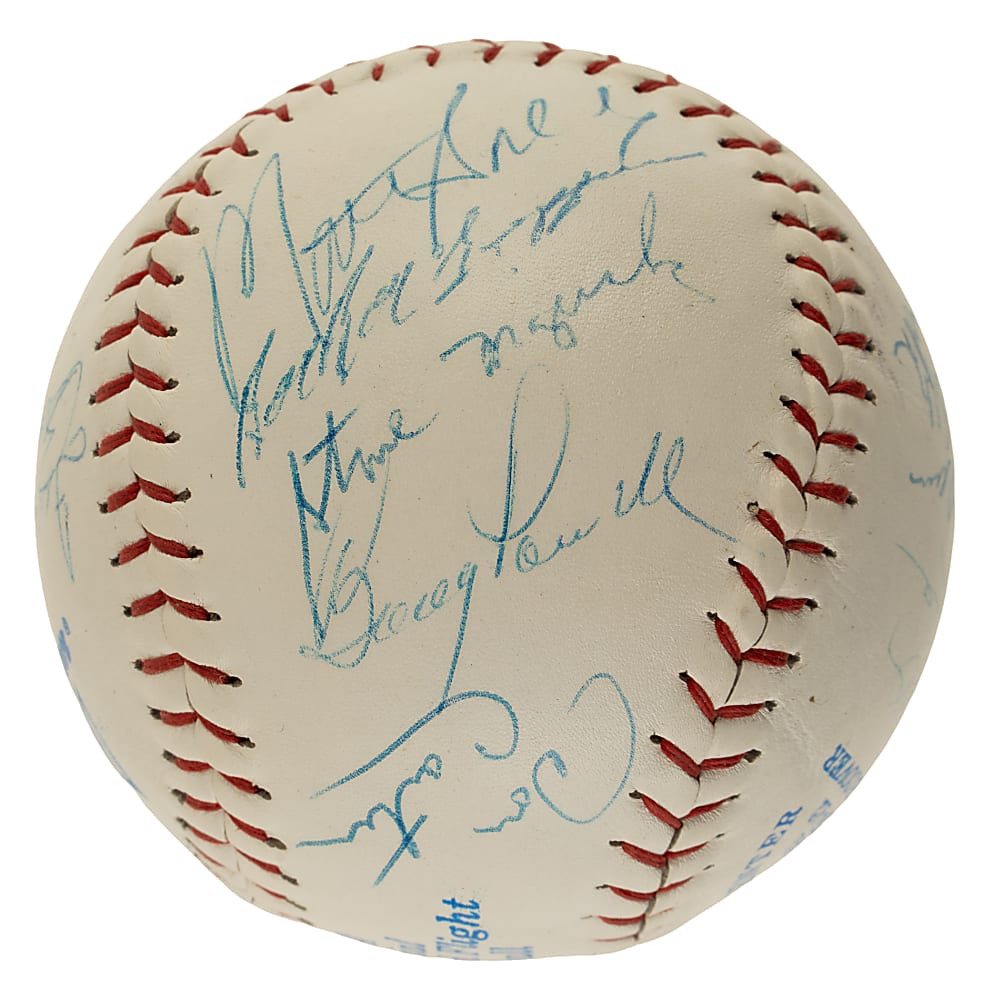 1980s Miller Lite Celebrity Multi-Signed Softball (22) Autographs with Billy Martin and Frank Robinson - Full JSA